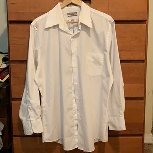 Van Heusen white fitted dress shirt **wrinkle free** polyester and cotton blend